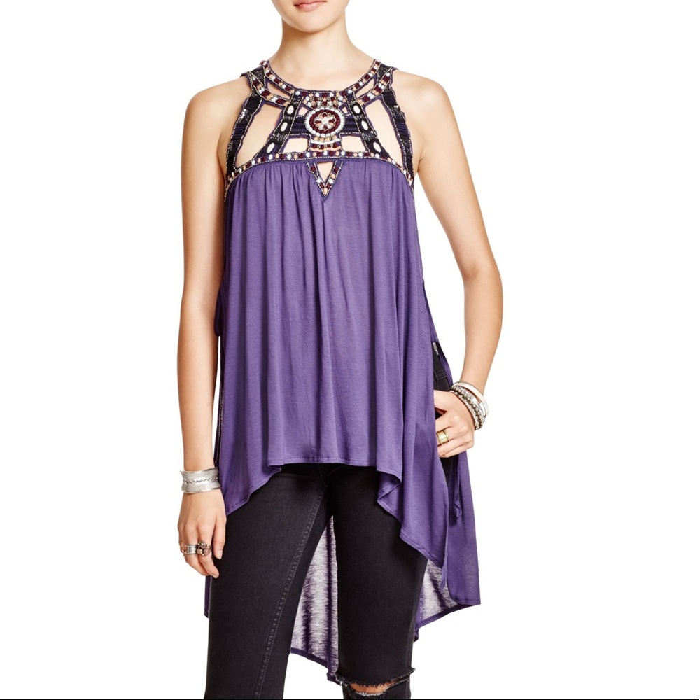 Free People dark blue beaded tunic